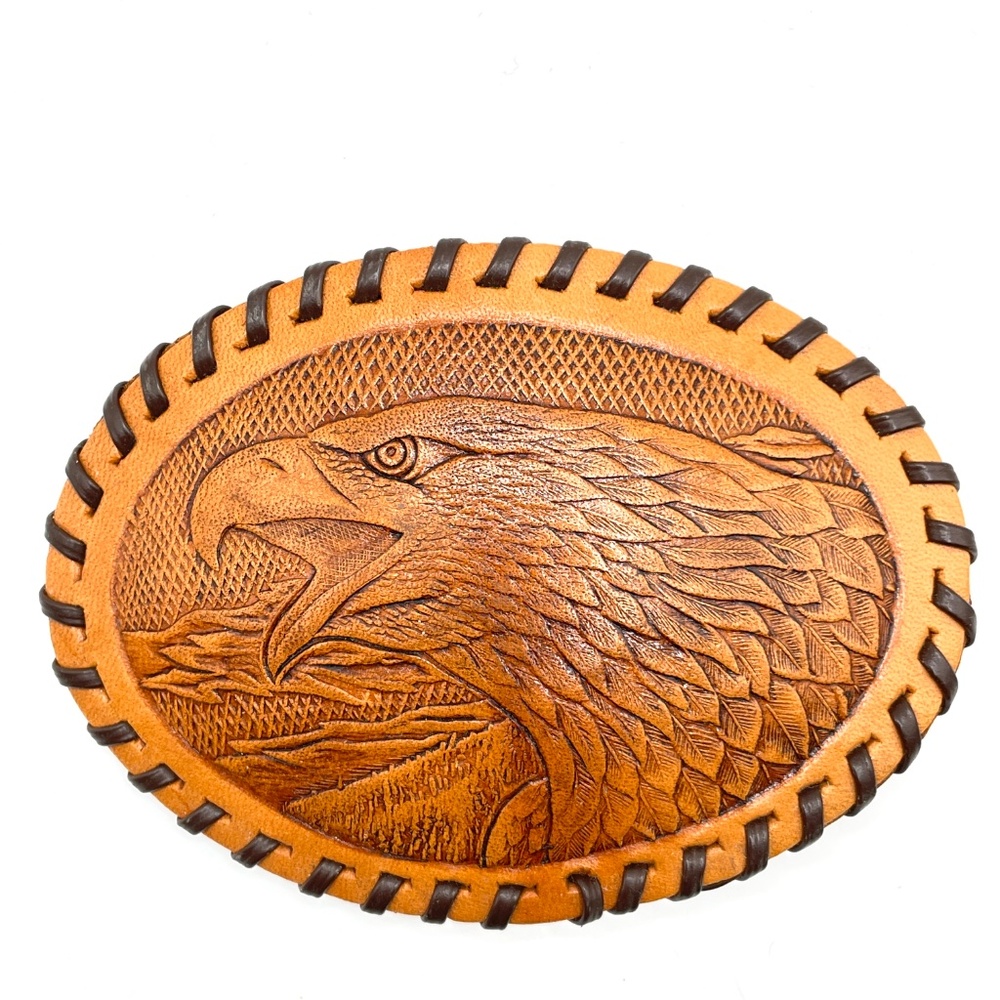 Leather Tooled Embossed Vintage Eagle Design Belt Buckle Men's